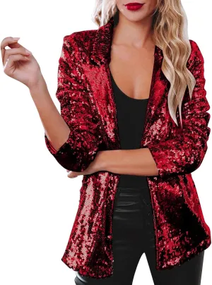 Sequin Blazers for Women 2025 Carnival Party Shiny Suit Jacket Business Casual Long Sleeve Glitter Cardigan Jackets