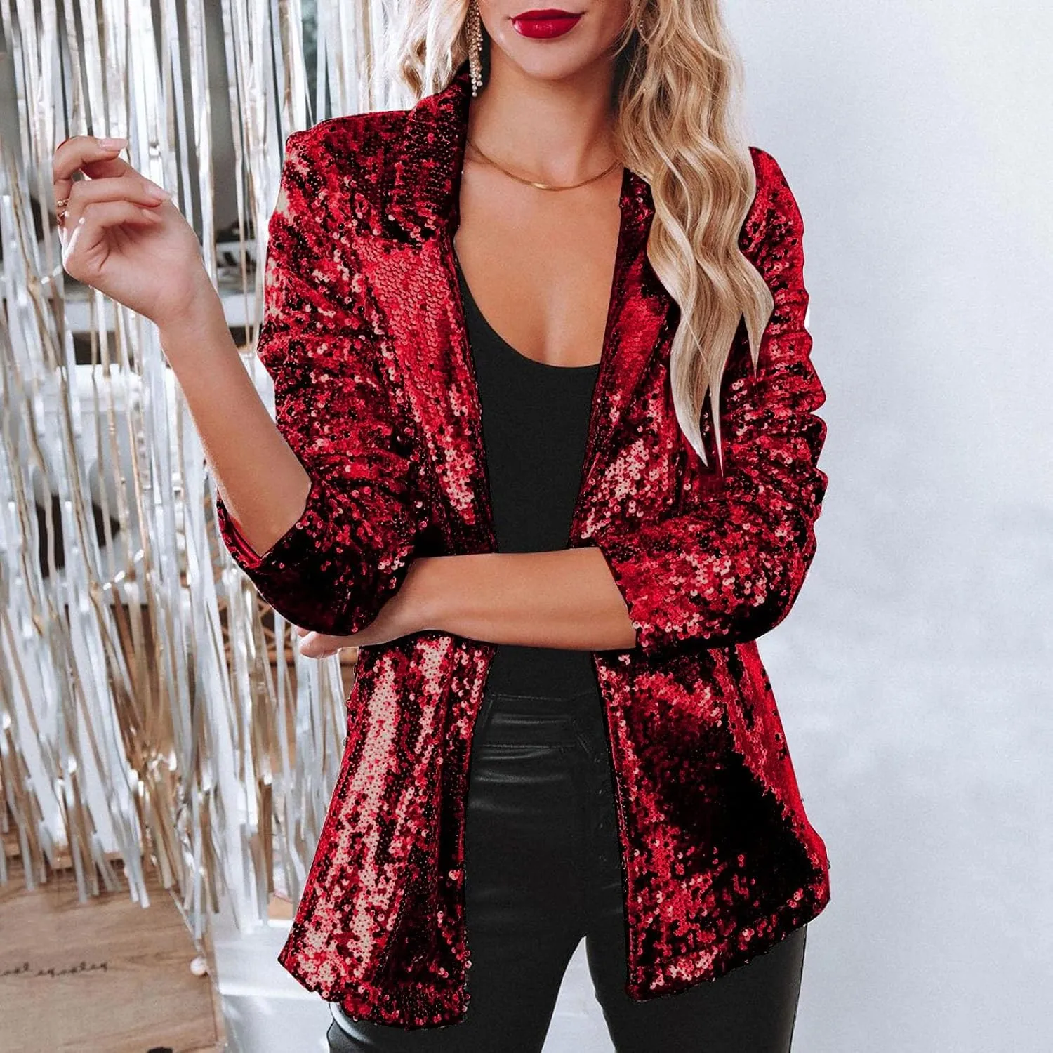 Sequin Blazers for Women 2025 Carnival Party Shiny Suit Jacket Business Casual Long Sleeve Glitter Cardigan Jackets