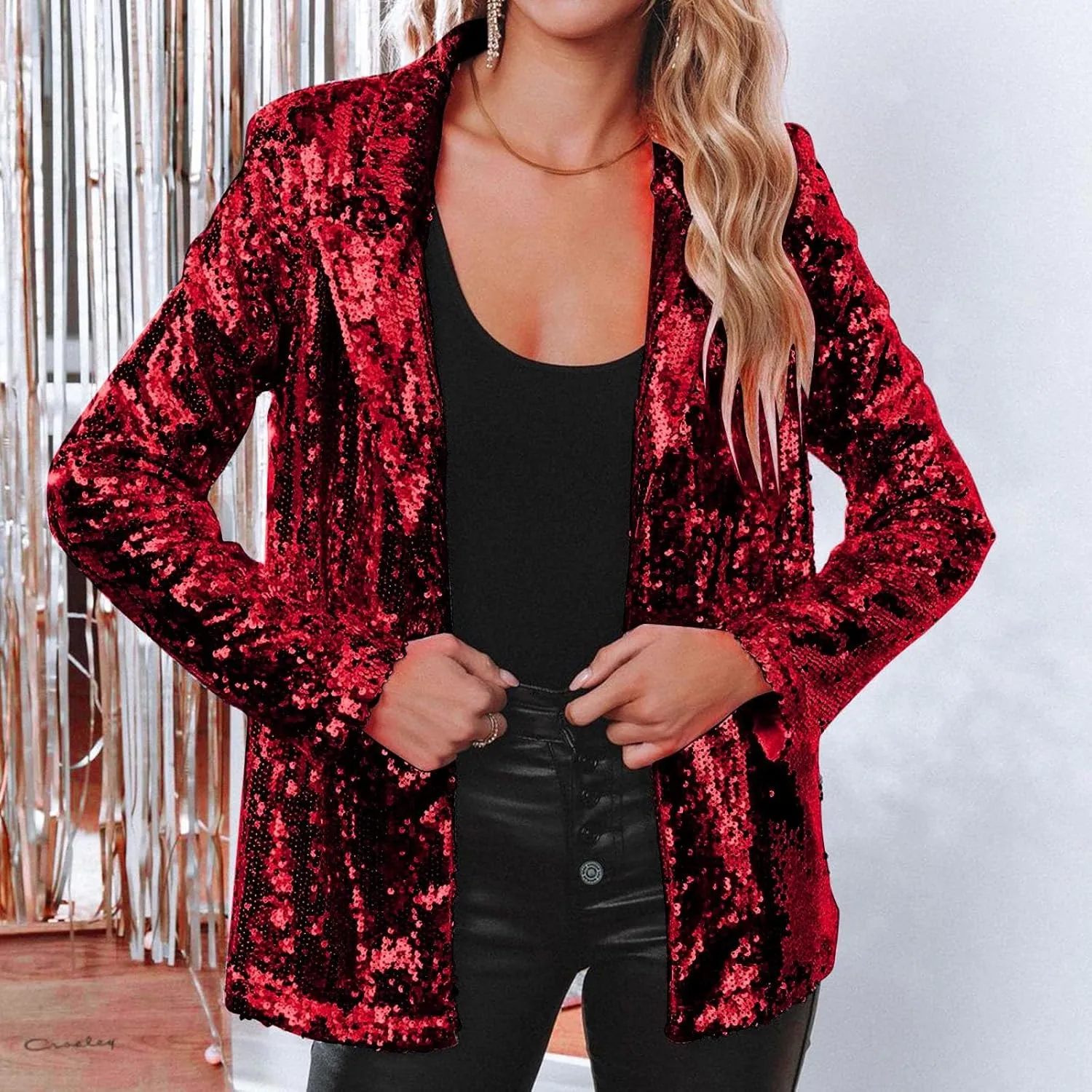 Sequin Blazers for Women 2025 Carnival Party Shiny Suit Jacket Business Casual Long Sleeve Glitter Cardigan Jackets