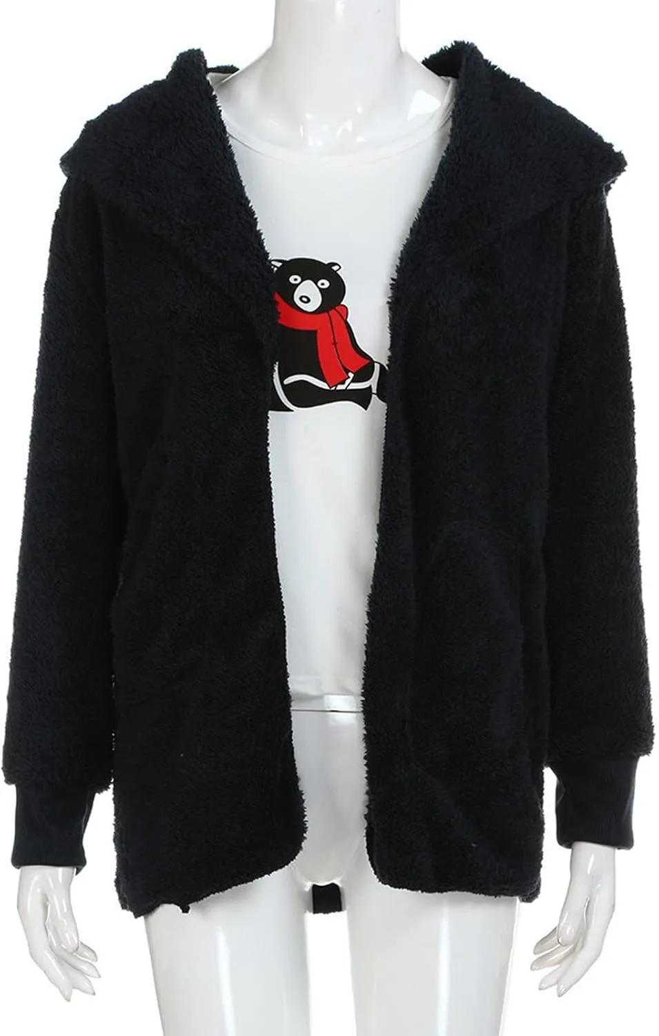 Sherpa Jacket for Women Oversized Fleece Open Front Cardigan with Hooded Fluffy Winter Coats with Pockets