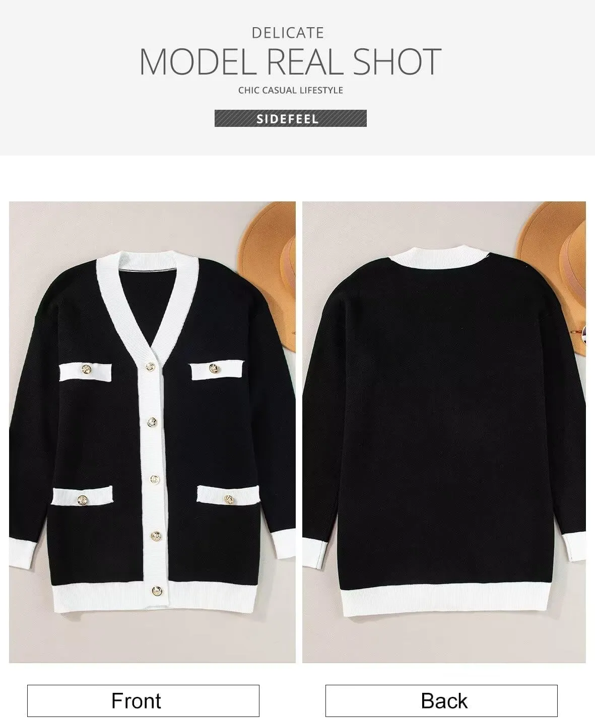 Sidefeel Women's Cardigan Sweaters Open Front Button Down Plaid Chunky Knit Jackets with Pockets