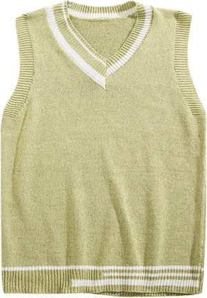 Sleeveless Sweater Vest for Men Color Block Knitted Trendy Pullover Sweater V Neck Comfort Soft Casual Jumper Tops