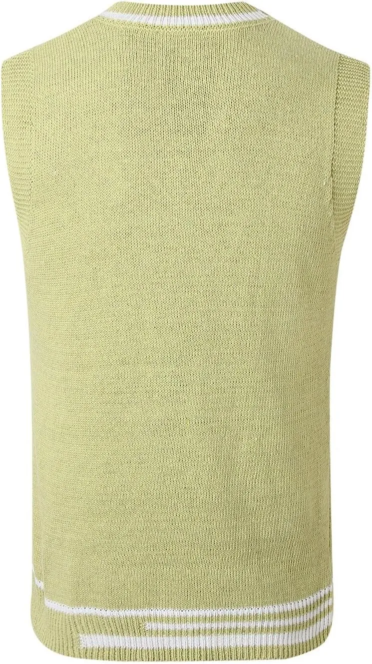 Sleeveless Sweater Vest for Men Color Block Knitted Trendy Pullover Sweater V Neck Comfort Soft Casual Jumper Tops