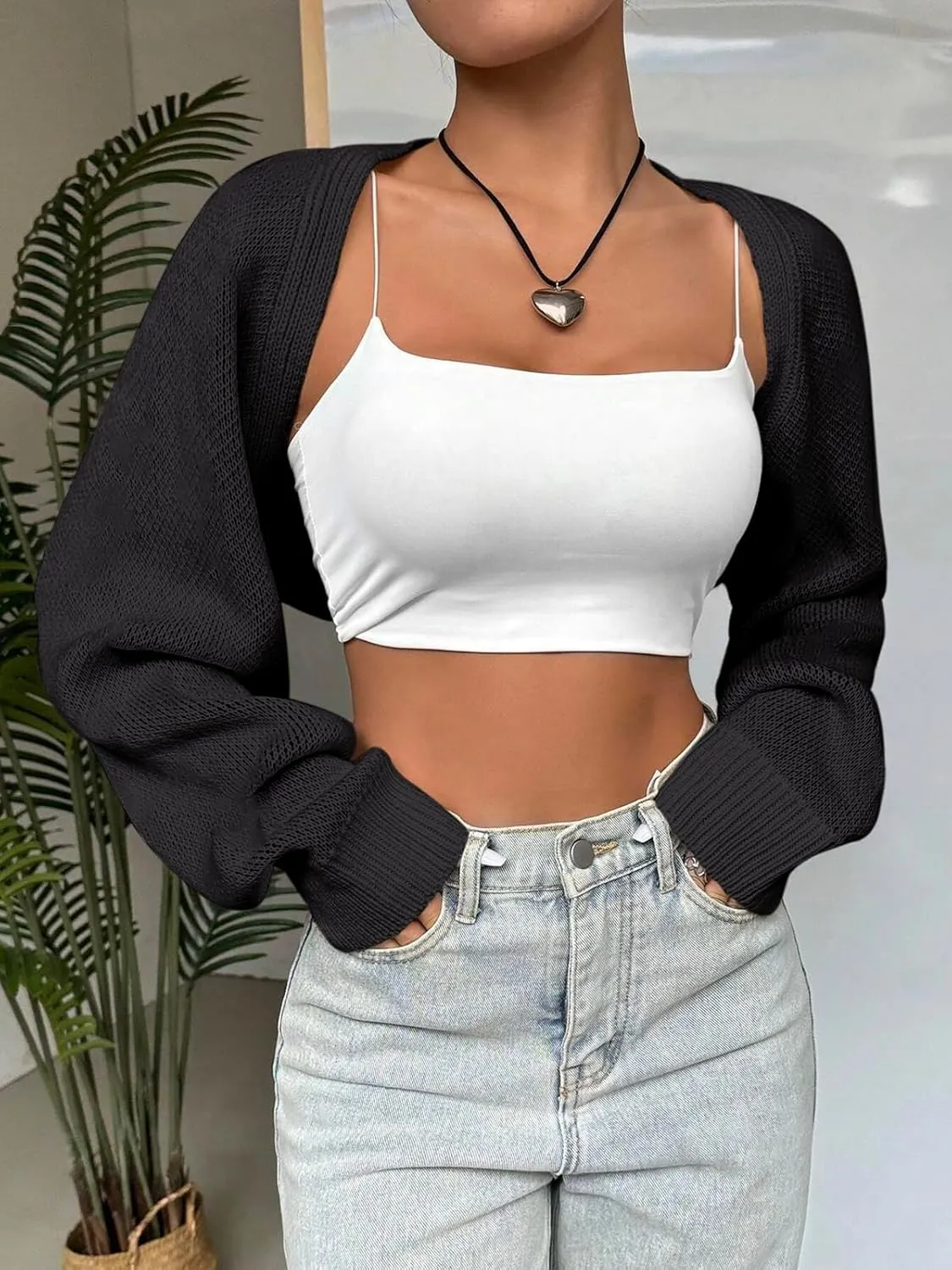 SPR&JOY Women’s Bolero Shrug Sweaters, Knitted Open Front Long Sleeve Cropped Tops, Solid Cute Sexy Casual Fashion Cardigans