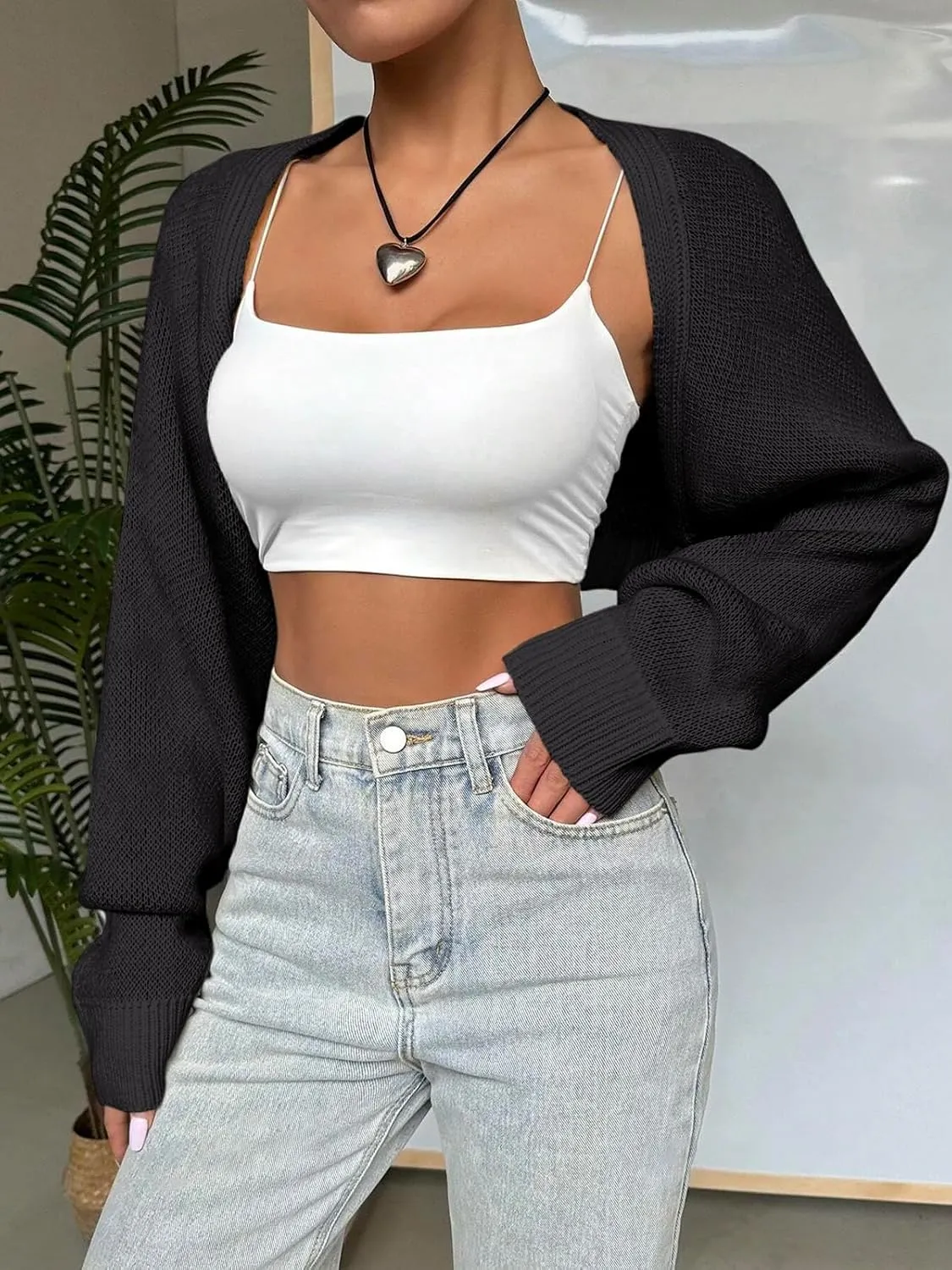 SPR&JOY Women’s Bolero Shrug Sweaters, Knitted Open Front Long Sleeve Cropped Tops, Solid Cute Sexy Casual Fashion Cardigans