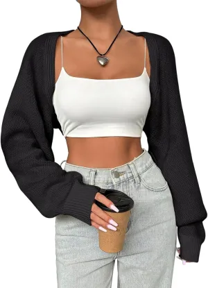 SPR&JOY Women’s Bolero Shrug Sweaters, Knitted Open Front Long Sleeve Cropped Tops, Solid Cute Sexy Casual Fashion Cardigans