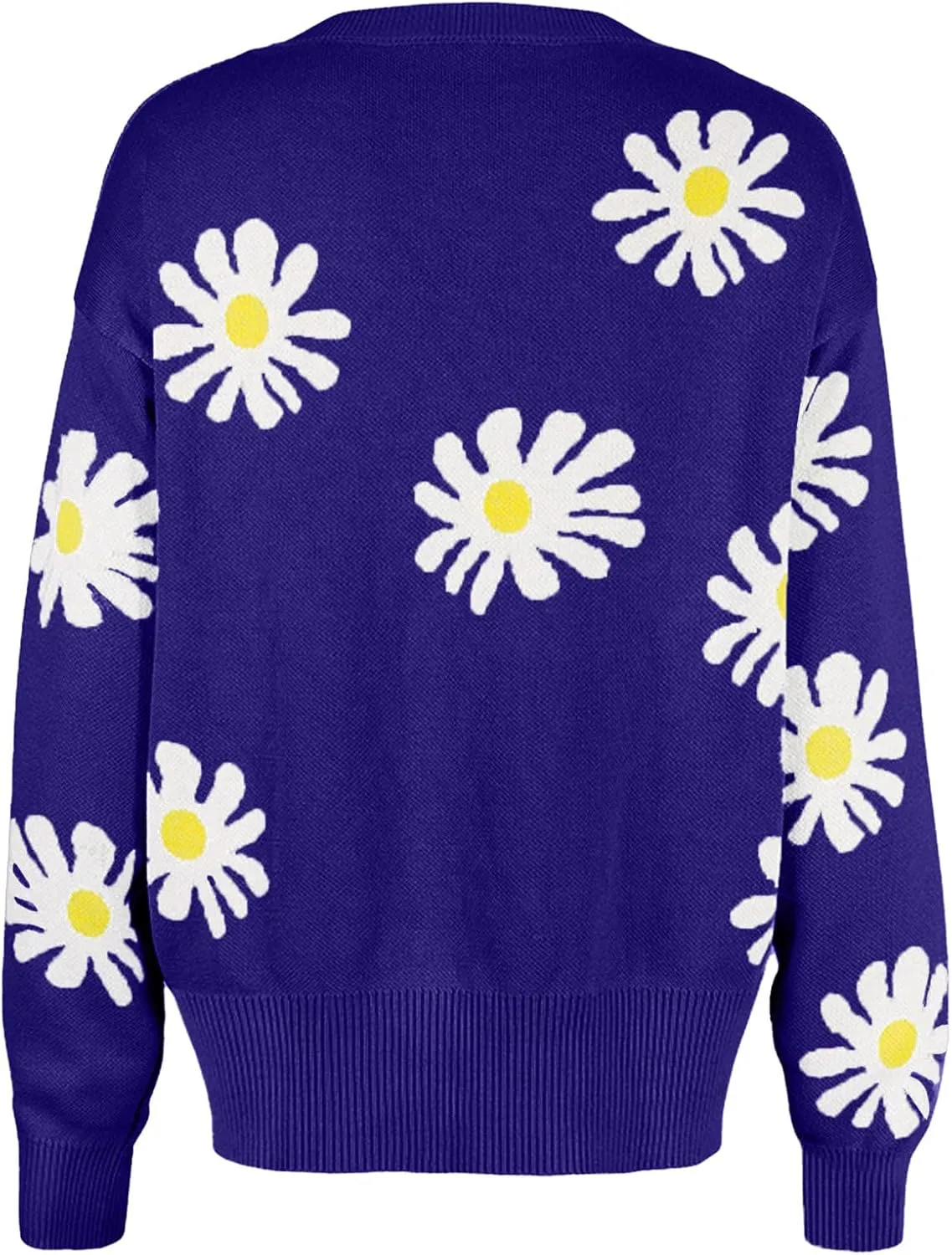 Stessotudo Womens Winter Sweaters Daisy Print Long Sleeve Cardigans Button Down Loose Fit Knitted Casual Cute Trendy Coats