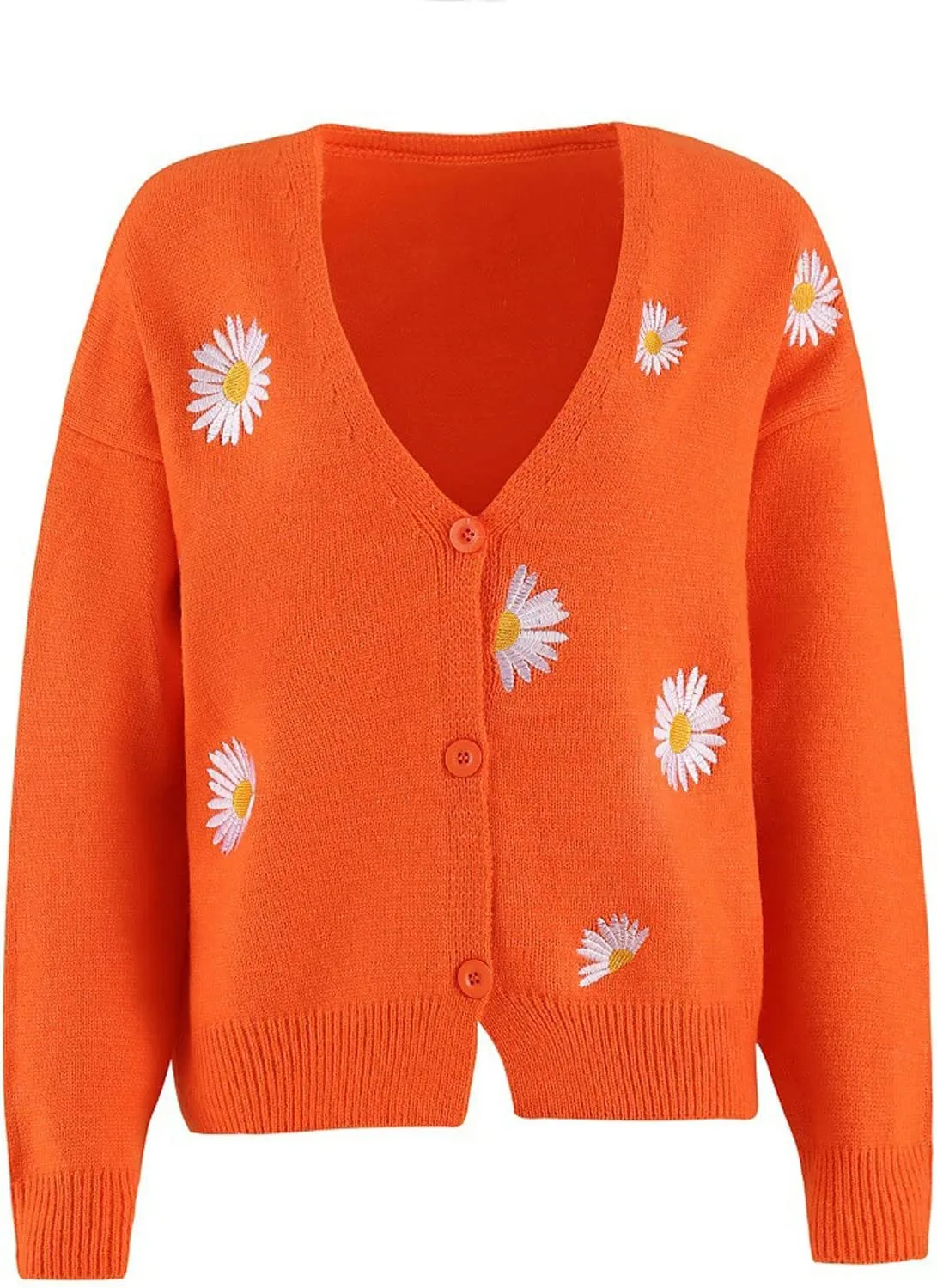 Stessotudo Womens Winter Sweaters Daisy Print Long Sleeve Cardigans Button Down Loose Fit Knitted Casual Cute Trendy Coats