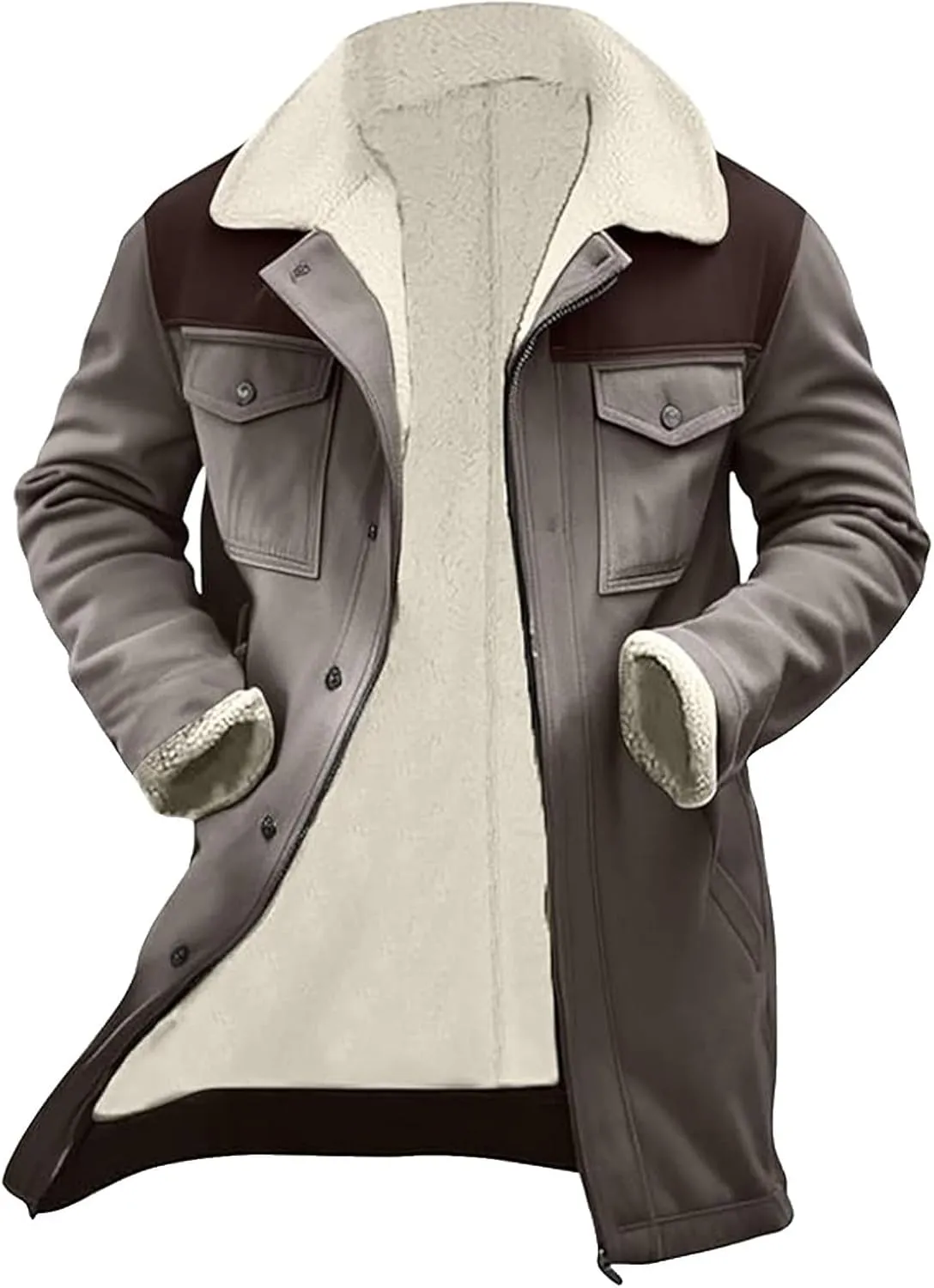 Suede Leather Jacket Men Winter Fur Shearling Duster Coat Retro Faux Leather Fleece Motorcycle Trucker Western Jacket