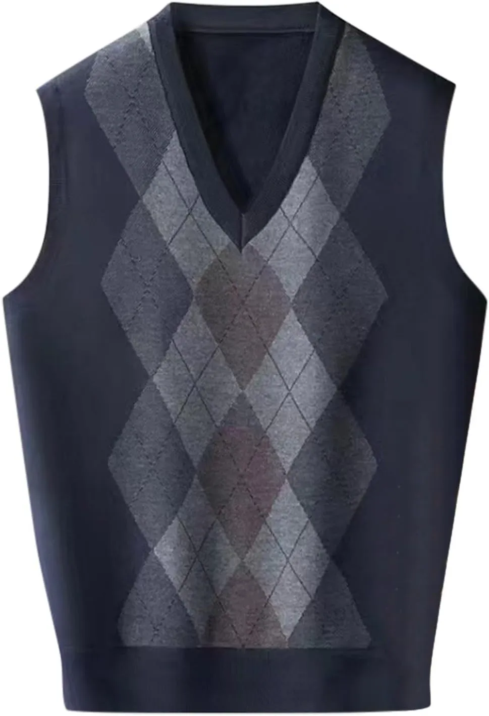 Sweater Vest for Men Fashion Argyle Knitwear Vests V-Neck Sleeveless Casual Slim Fit Pullover Knitted Sweaters