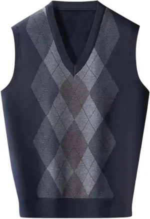 Sweater Vest for Men Fashion Argyle Knitwear Vests V-Neck Sleeveless Casual Slim Fit Pullover Knitted Sweaters