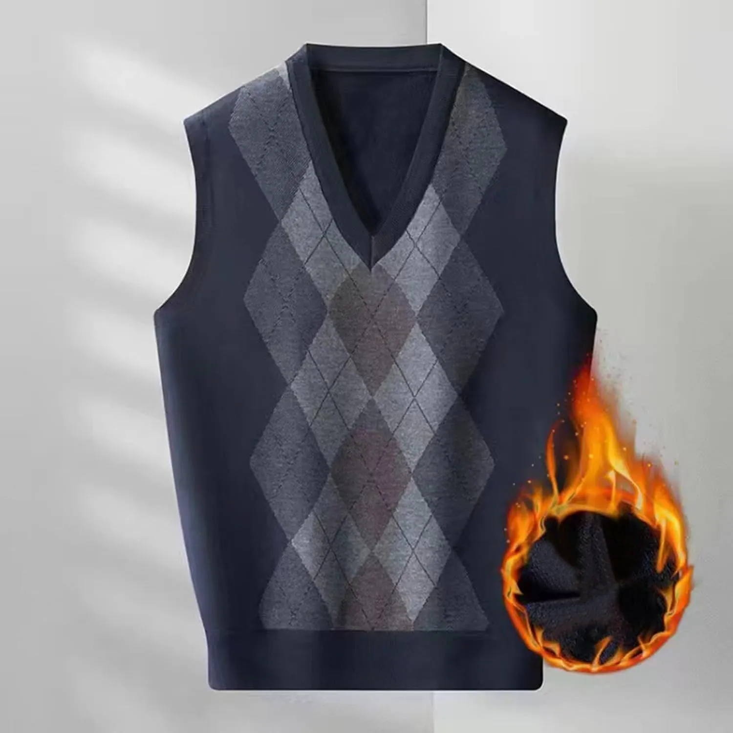 Sweater Vest for Men Fashion Argyle Knitwear Vests V-Neck Sleeveless Casual Slim Fit Pullover Knitted Sweaters