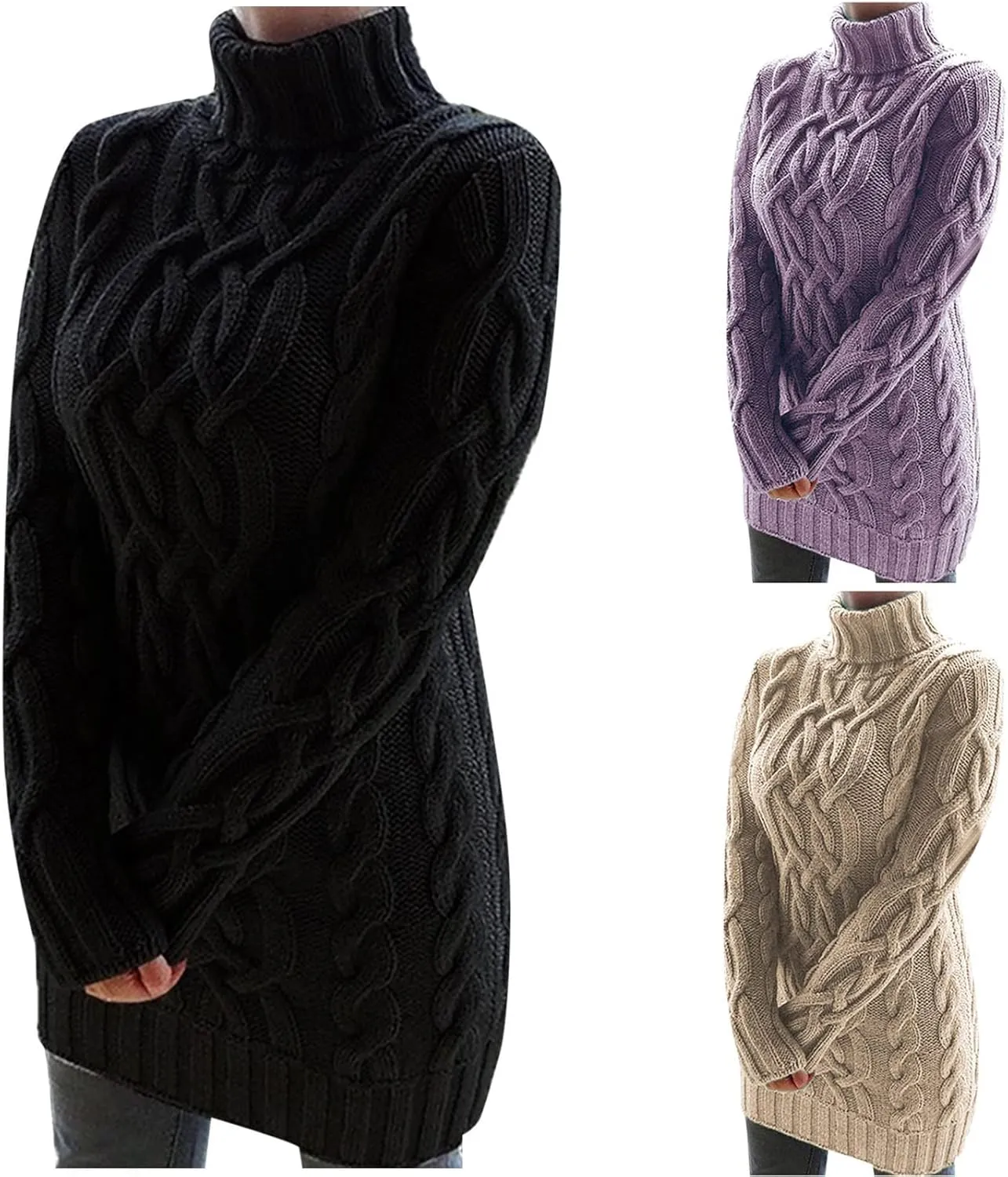 Sweaters for Women Casual Trendy Turtleneck Cable Knit Oversized Sweaters Soft Comfy Loose Fitting Fall Pullover Tops