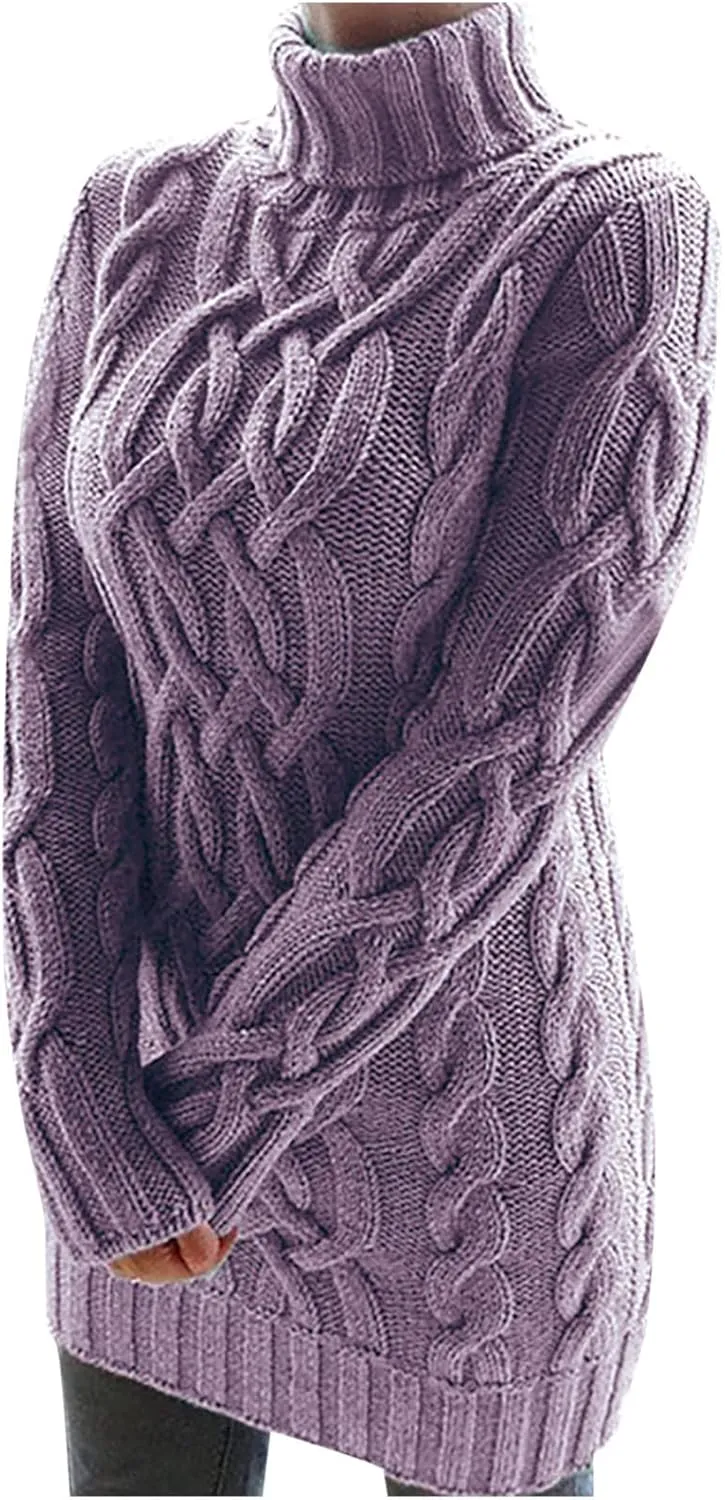 Sweaters for Women Casual Trendy Turtleneck Cable Knit Oversized Sweaters Soft Comfy Loose Fitting Fall Pullover Tops