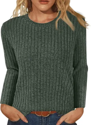 Sweaters for Women Long Sleeve Soft Warm Cozy Pullover Tops Round Neck Loose Casual Lightweight Knit Sweaters