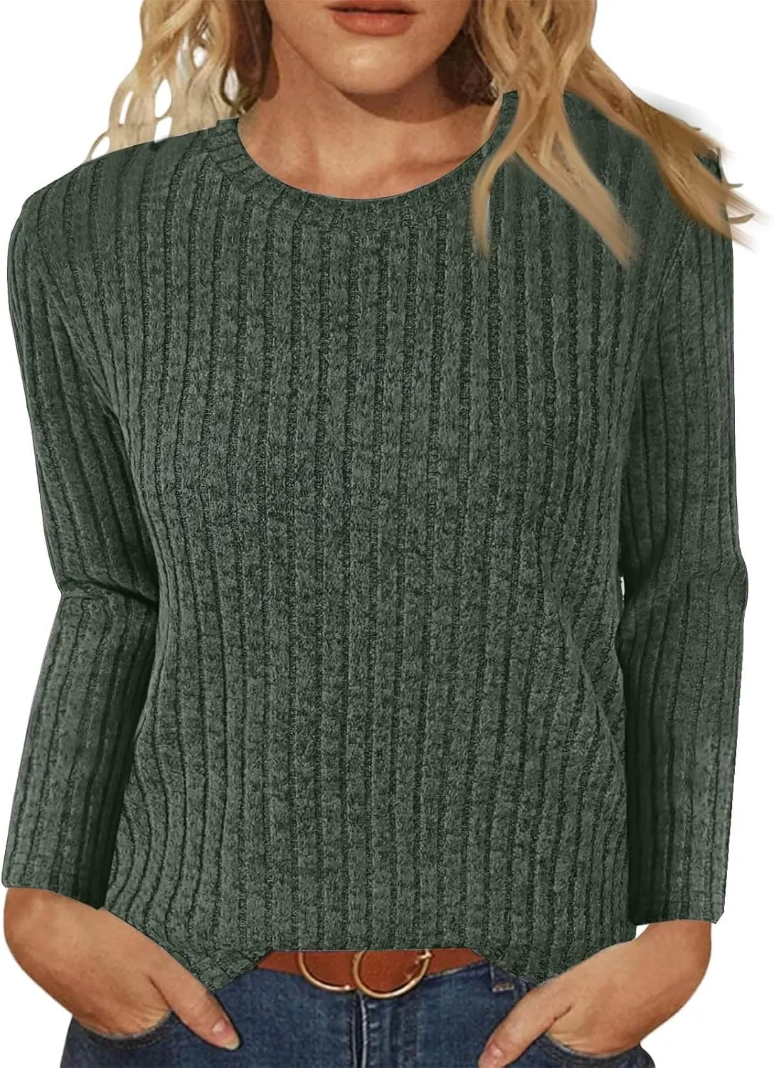 Sweaters for Women Long Sleeve Soft Warm Cozy Pullover Tops Round Neck Loose Casual Lightweight Knit Sweaters