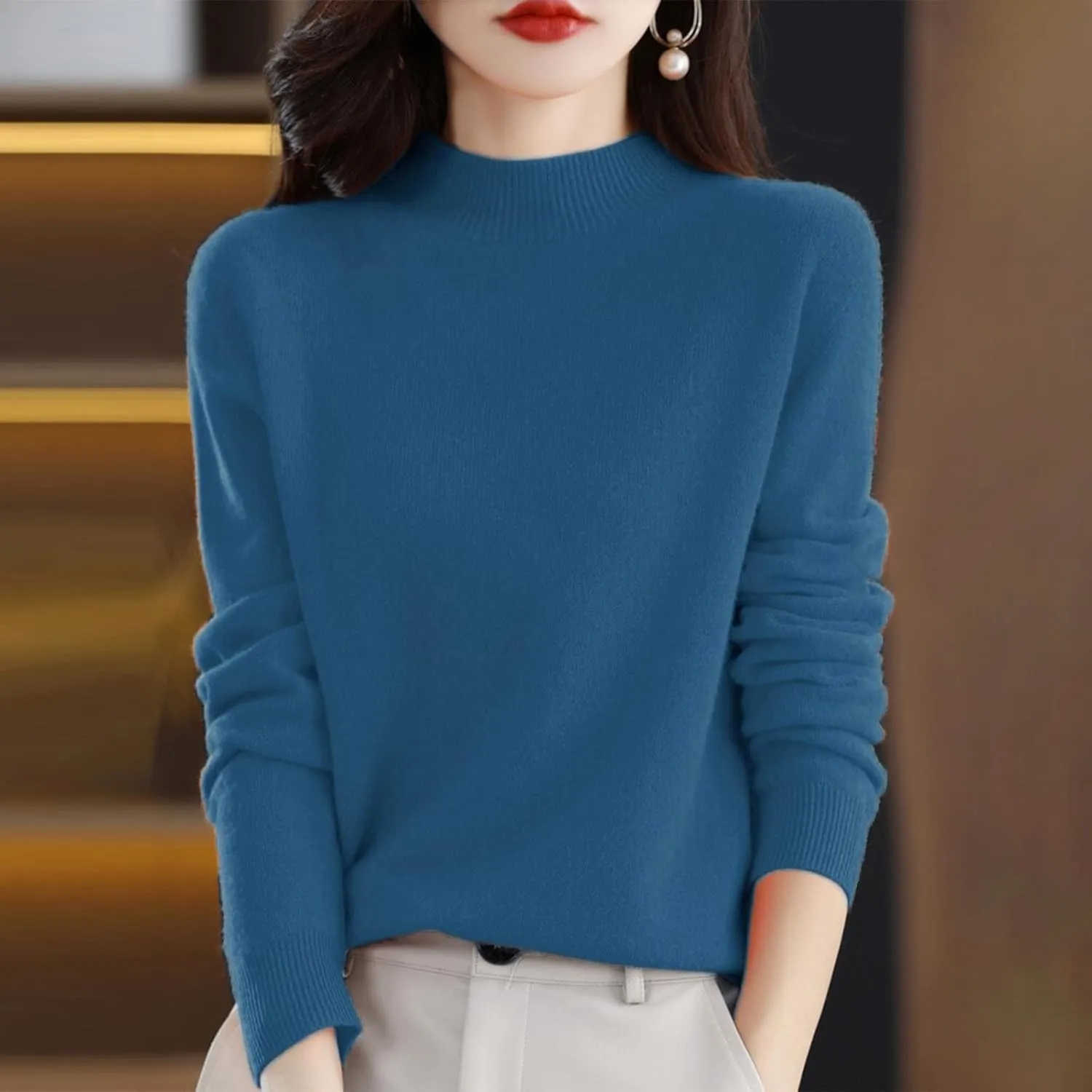 Sweaters for Women Long Sleeve Trendy Jumper Knitted Pullover Soft Warm 100% Cashmere Sweater Tops Clearance