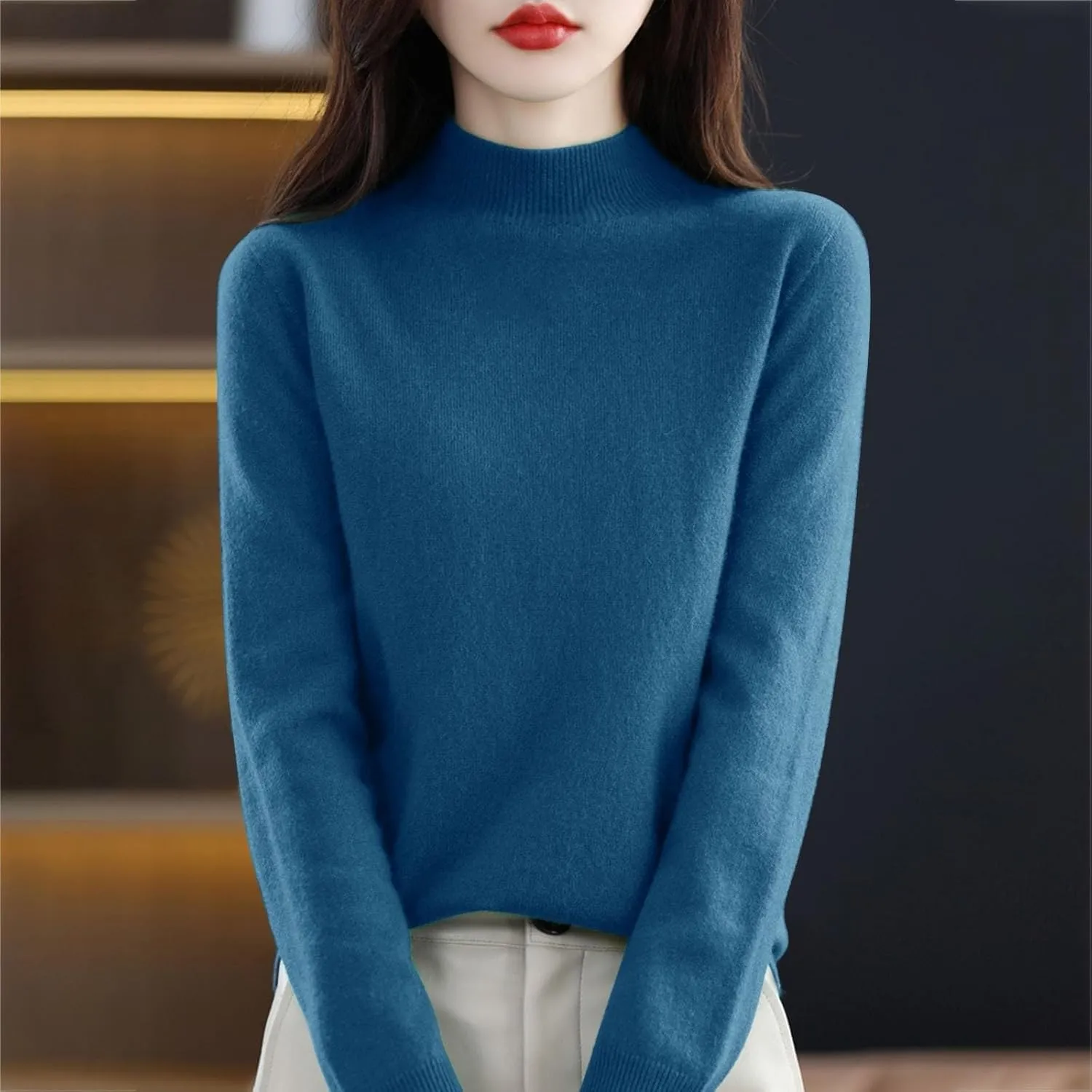 Sweaters for Women Long Sleeve Trendy Jumper Knitted Pullover Soft Warm 100% Cashmere Sweater Tops Clearance