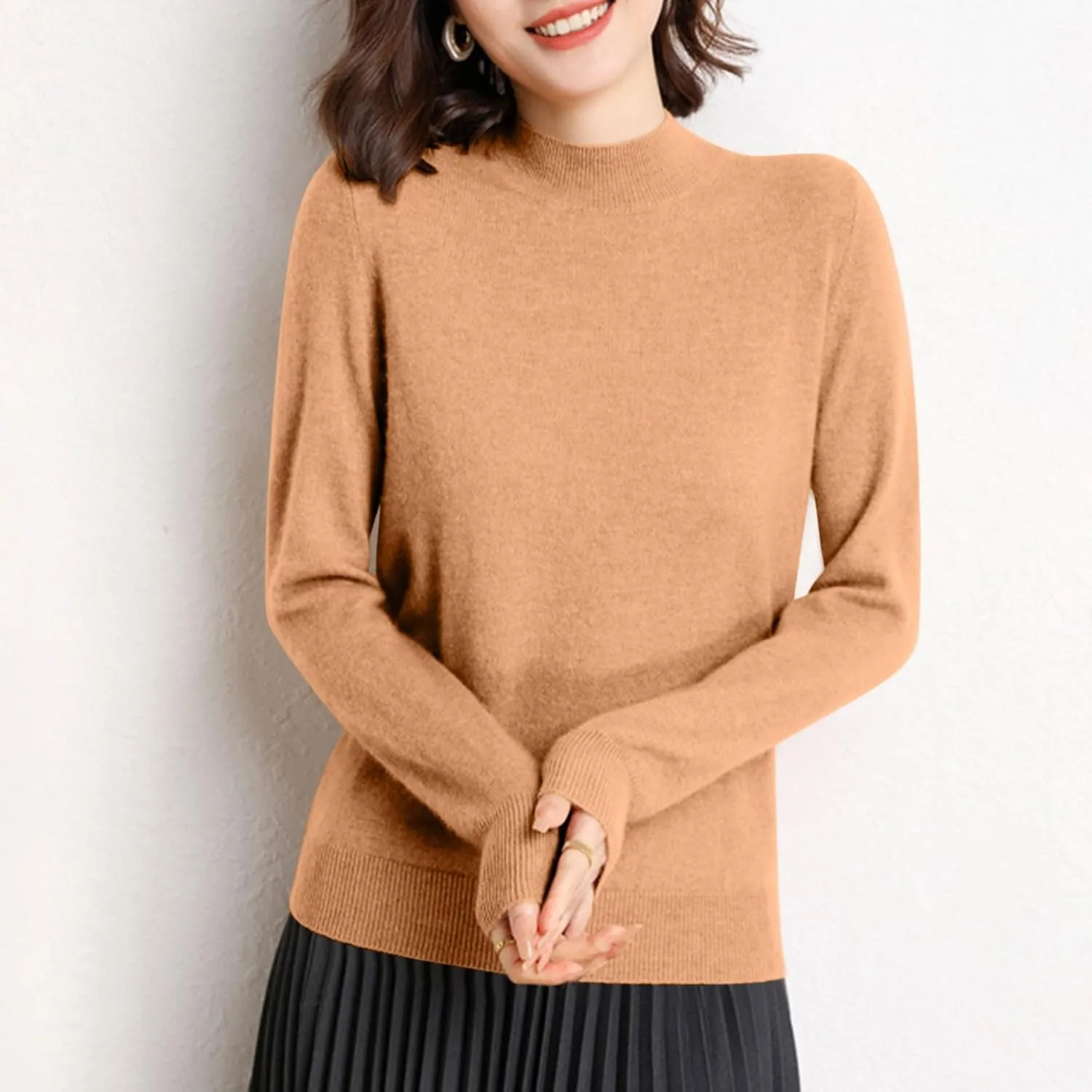 Sweaters for Women Trendy Casual Solid Color Half Turtleneck Comfy Clothes Soft Long Sleeves Slim Fit Pullover Tops