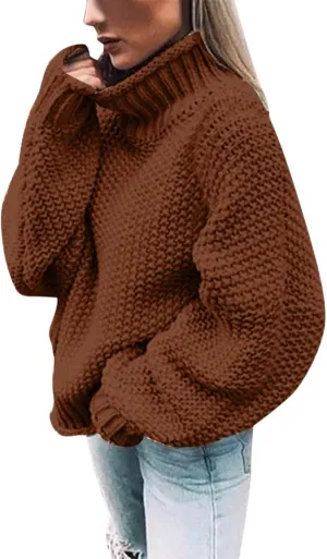 Sweaters for Women Turtleneck Fall Winter Chunky Knit Casual Oversized Batwing Sleeve Retro Trendy Pullover Top 2024