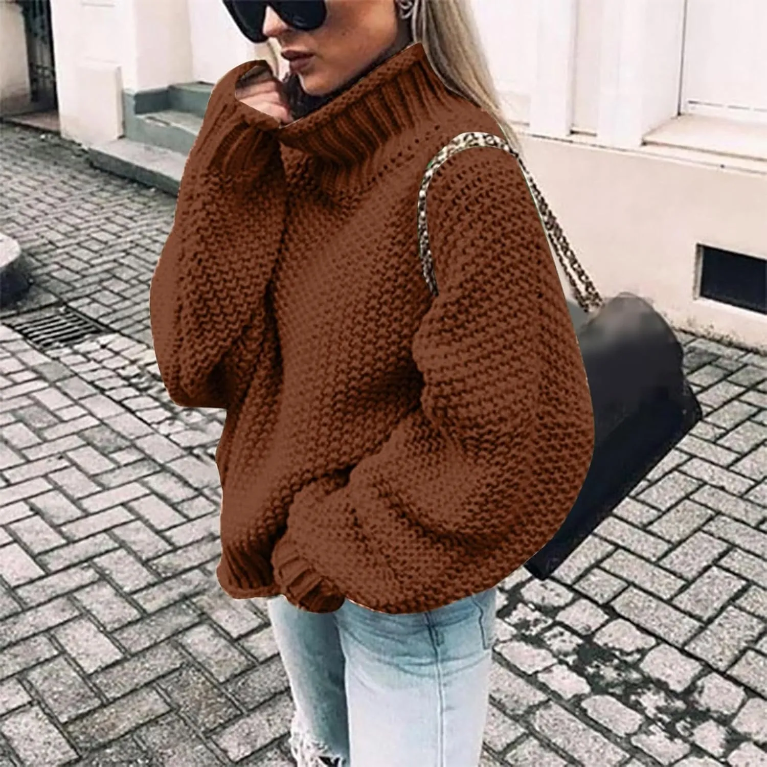 Sweaters for Women Turtleneck Fall Winter Chunky Knit Casual Oversized Batwing Sleeve Retro Trendy Pullover Top 2024