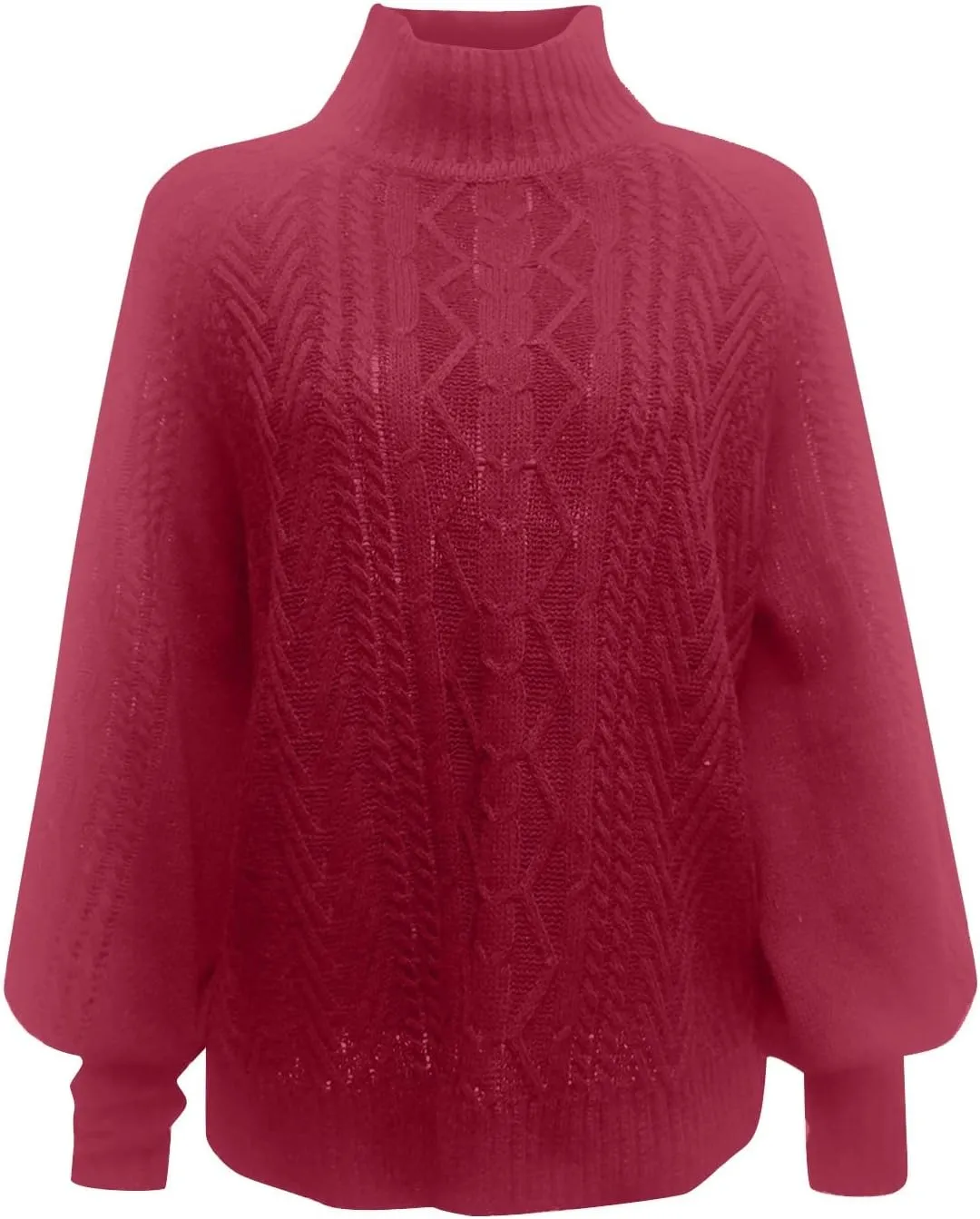 Sweaters Tops for Women Crew Neck Long Lantern Sleeve Casual Loose Ribbed Knit Solid Soft Pullover Sweaters