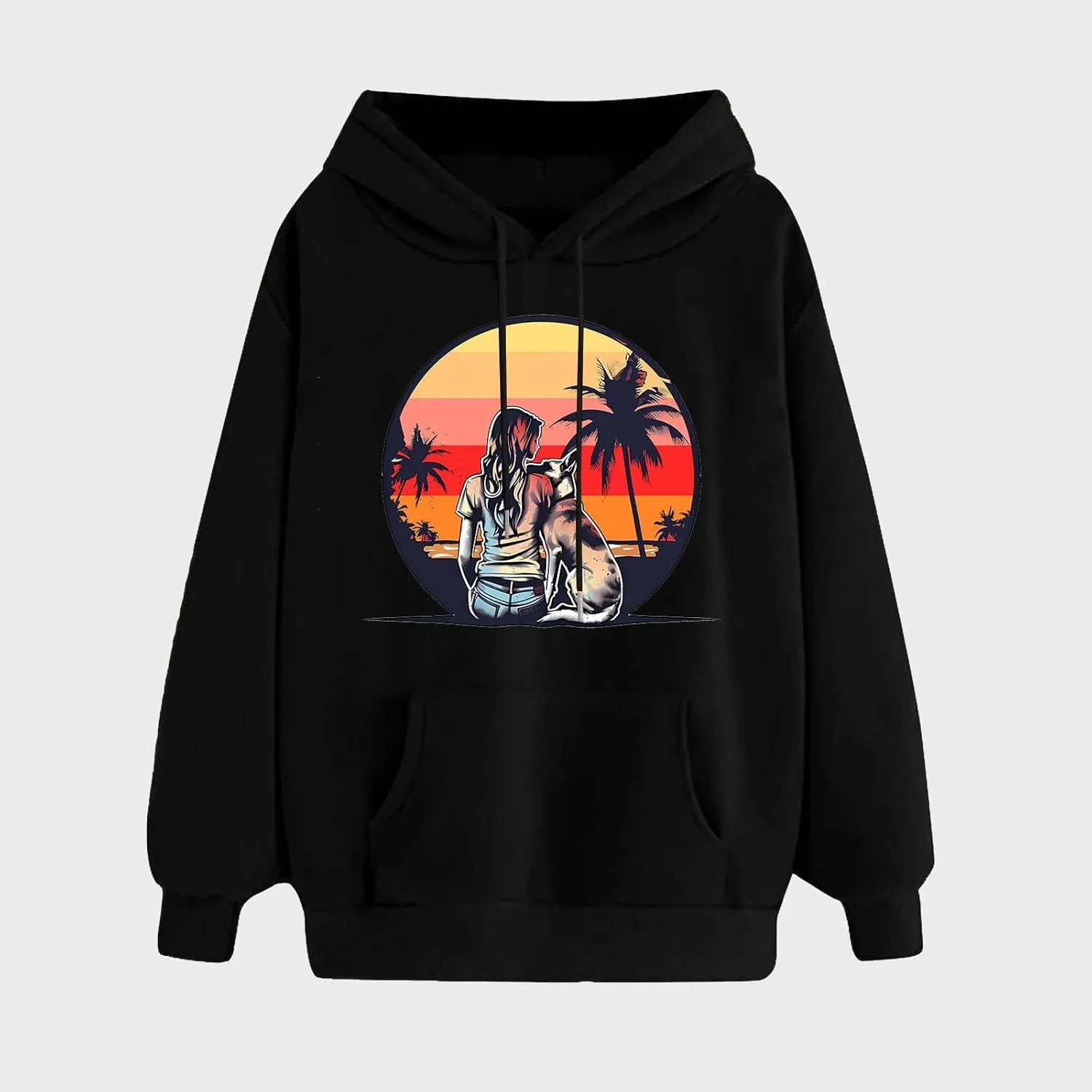 Sweatshirt for Women Funny Print Graphic Solid Drawstring Hoodies Loose Fit Soft Long Sleeve Outfit Tops with Pocket