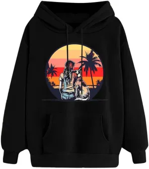 Sweatshirt for Women Funny Print Graphic Solid Drawstring Hoodies Loose Fit Soft Long Sleeve Outfit Tops with Pocket