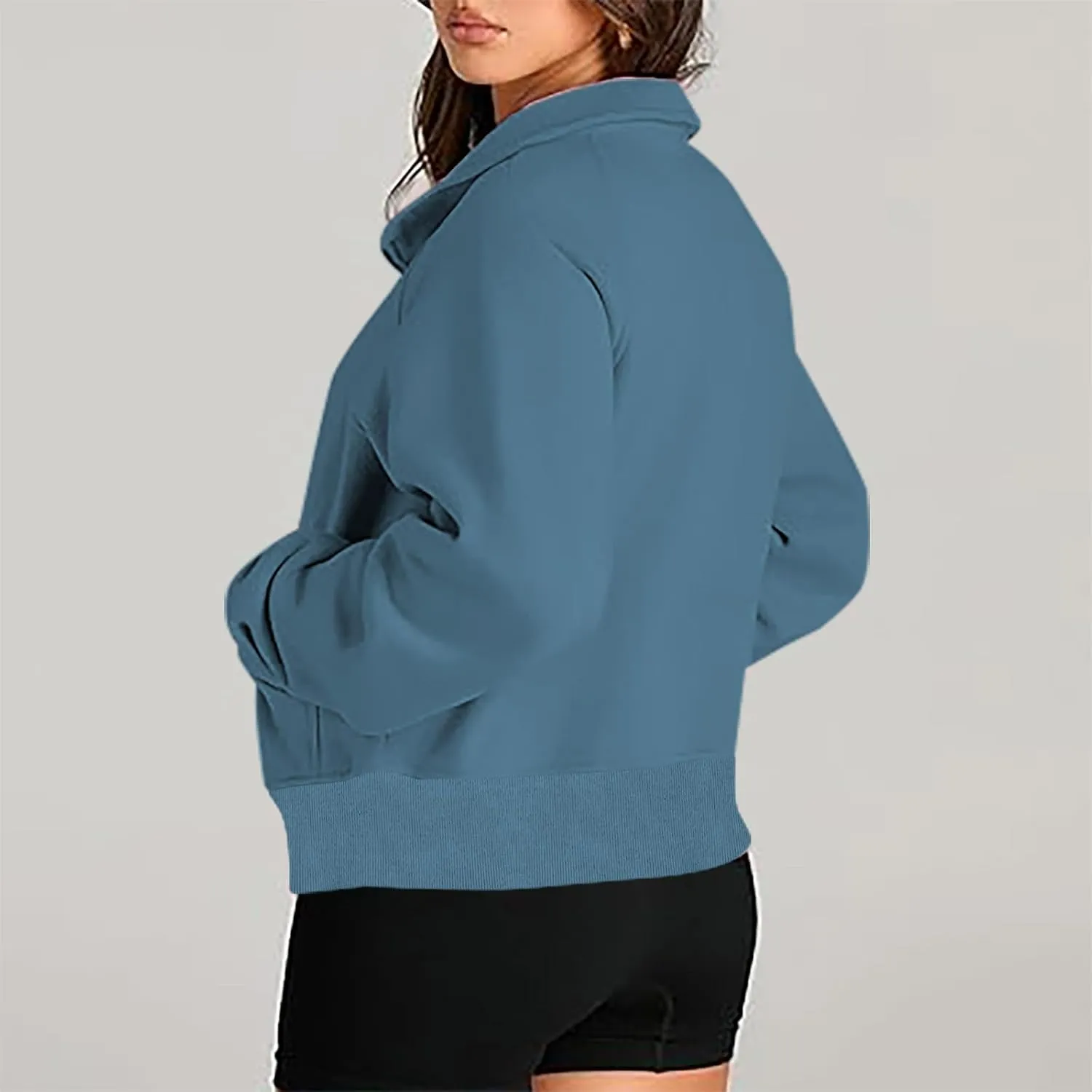 Sweatshirt For Women Half Zip Cropped Pullover With Thumb Hole Fleece Quarter Zipper Hoodies Oversized Sweatshirts