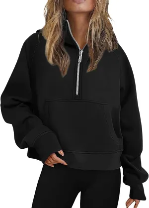 Sweatshirts for Women Haif Zip Long Sleeve Fashion Cropped Lapel Neck Sweater Pullover Tops 2024 Trendy Fall Clothes