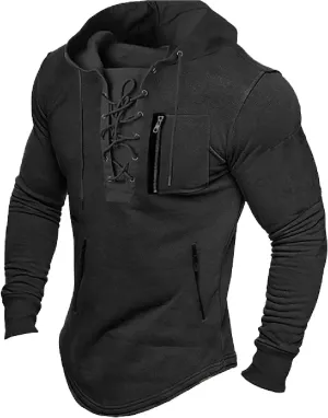 Tactical Hoodies For Men Lace Up Sweatshirts Slim Fit Athletic Hoodie Y2k Hoodies Long Sleeve Fall Sweatshirt