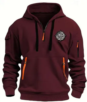 Tactical Hoodies for Men Quarter Zip Pullover Vintage Solid/Graphic Long Sleeve Workout Hoodie Sweatshirt With Pockets