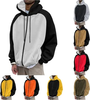 Thatrich Lightweight Hoodies for Men Oversized Hoodie Color Block Hooded Sweatshirts Full Zip Shirts with Pockets Fall Trendy