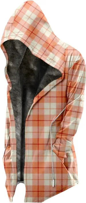 Thickened Zipper Winter Jackets With Hood Plaid Print Long Sleeve Plus Size Heavyweight Warm Fleece Jacket, M-6XL