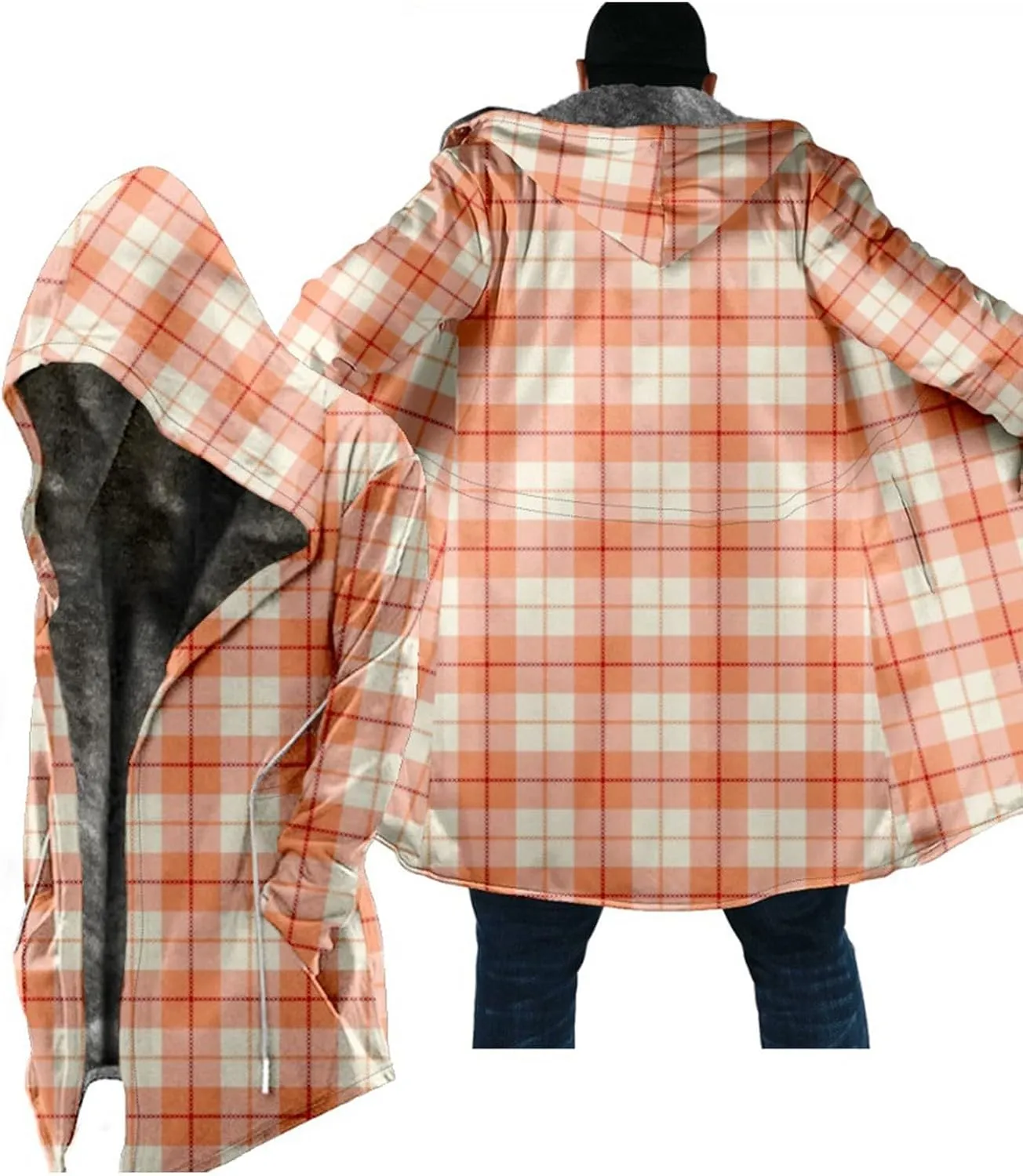 Thickened Zipper Winter Jackets With Hood Plaid Print Long Sleeve Plus Size Heavyweight Warm Fleece Jacket, M-6XL