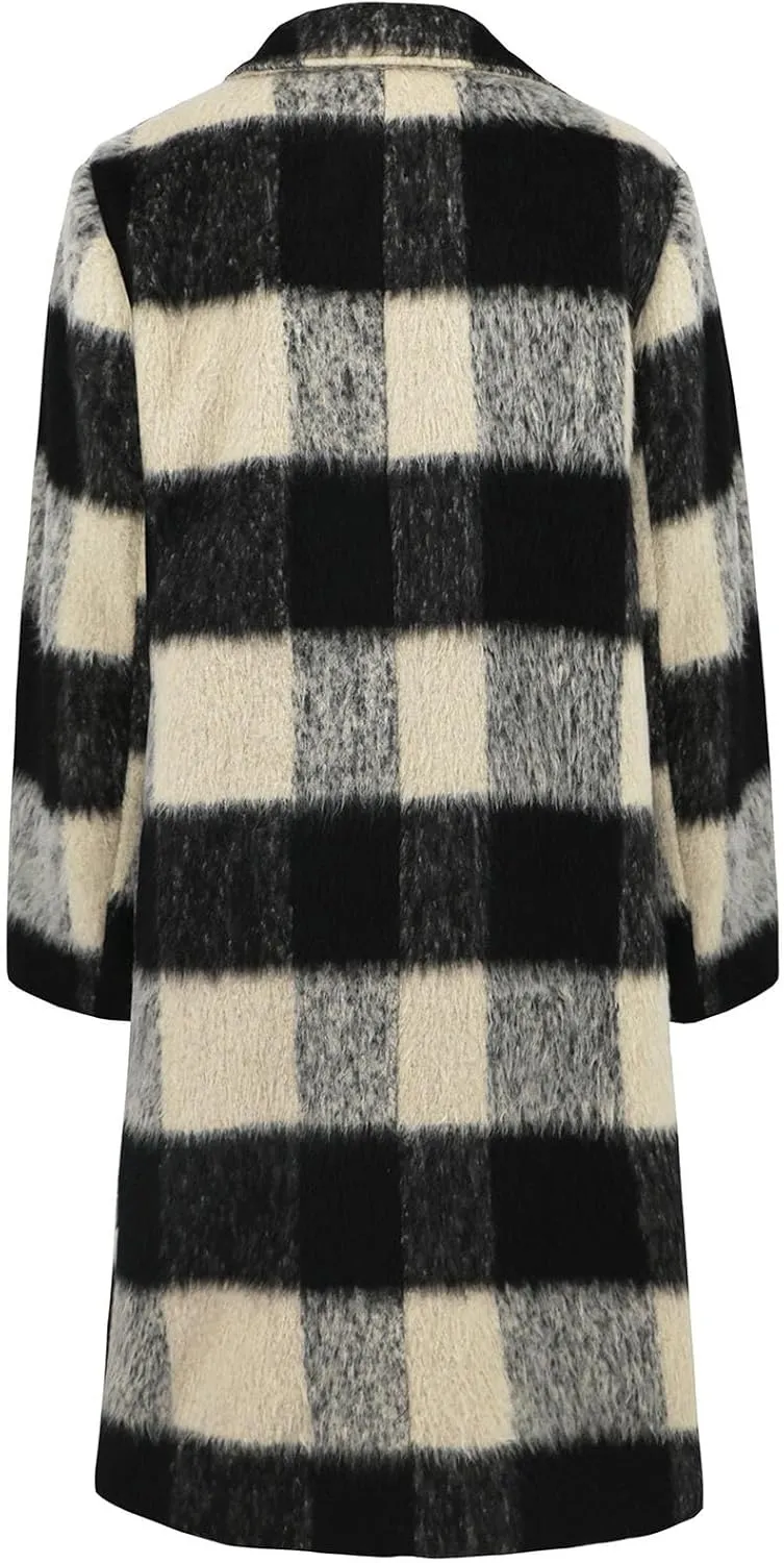 Trench Coat for Women 2024 Double Breasted Plaid Coat Wool Blend Pea Coat Vintage Trench Coat Fall Winter Outfits