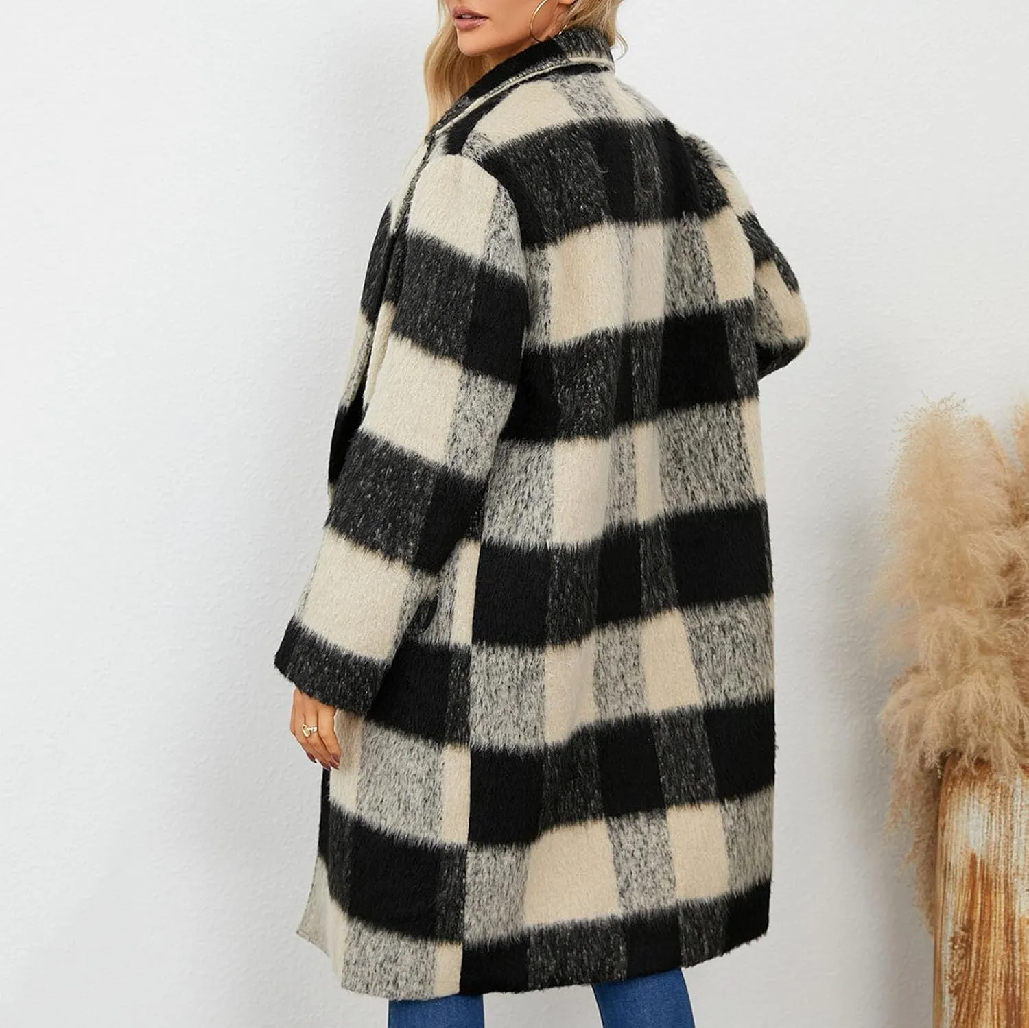 Trench Coat for Women 2024 Double Breasted Plaid Coat Wool Blend Pea Coat Vintage Trench Coat Fall Winter Outfits