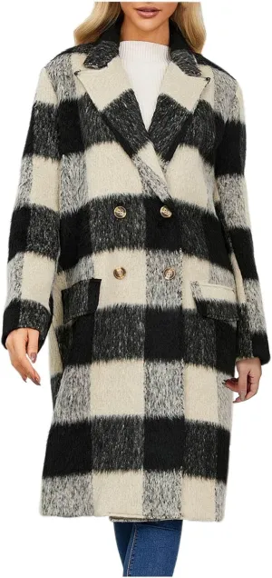 Trench Coat for Women 2024 Double Breasted Plaid Coat Wool Blend Pea Coat Vintage Trench Coat Fall Winter Outfits