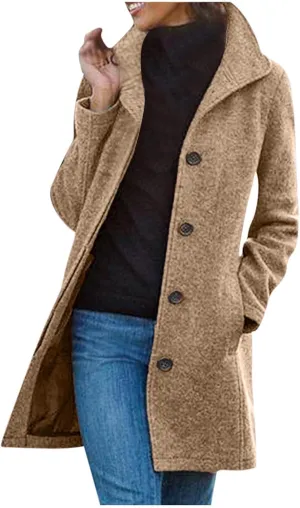 Trench Coat for Women 2024 Long Wool Coat Single Breasted Pea Coat Casual Lapel Coat Thicken Winter Coat Jacket