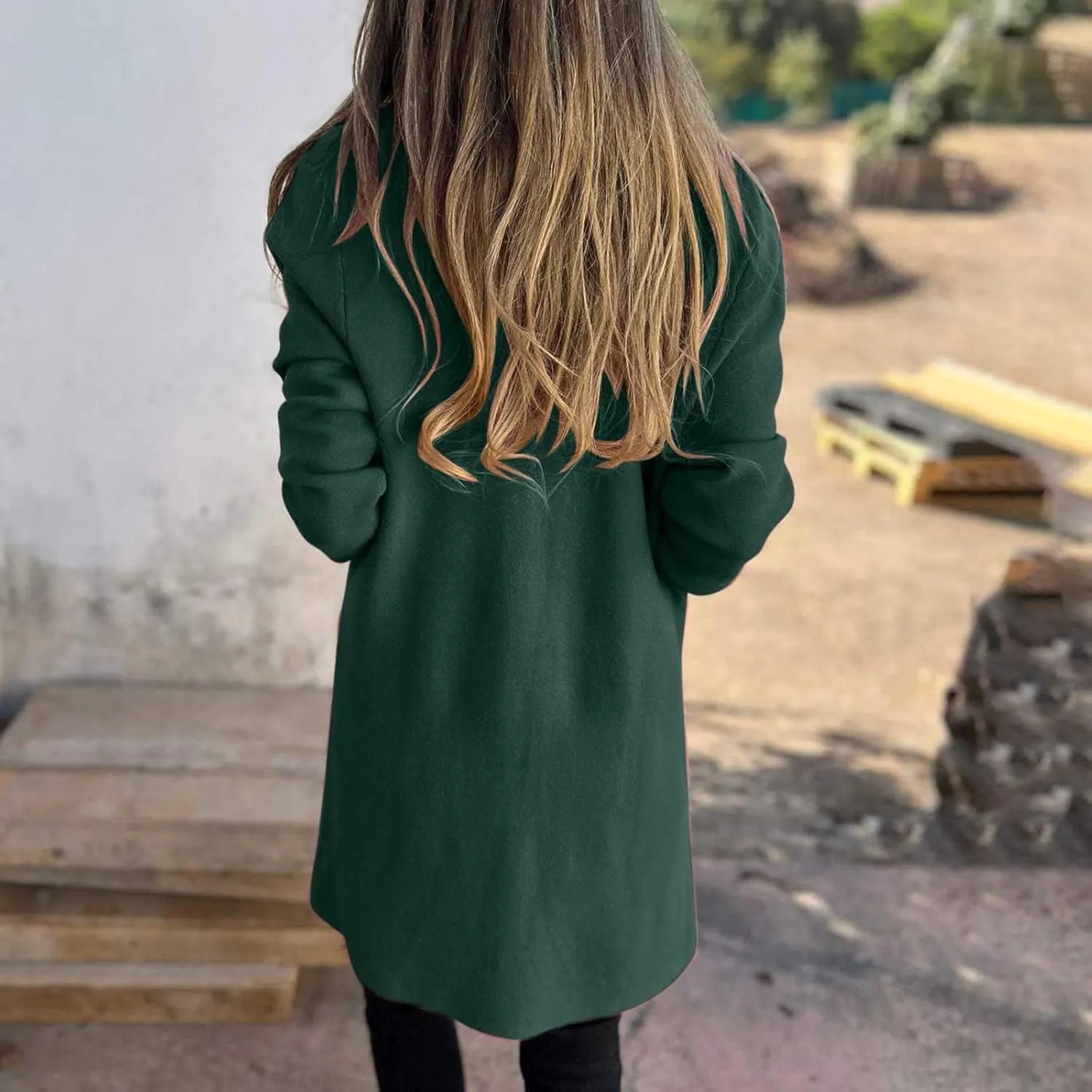 Trench Coat for Women 2024 Open Front Cardigan Lapel Pea Coat Wool Blend Long Coat Plus Size Winter Coat Casual Jackets