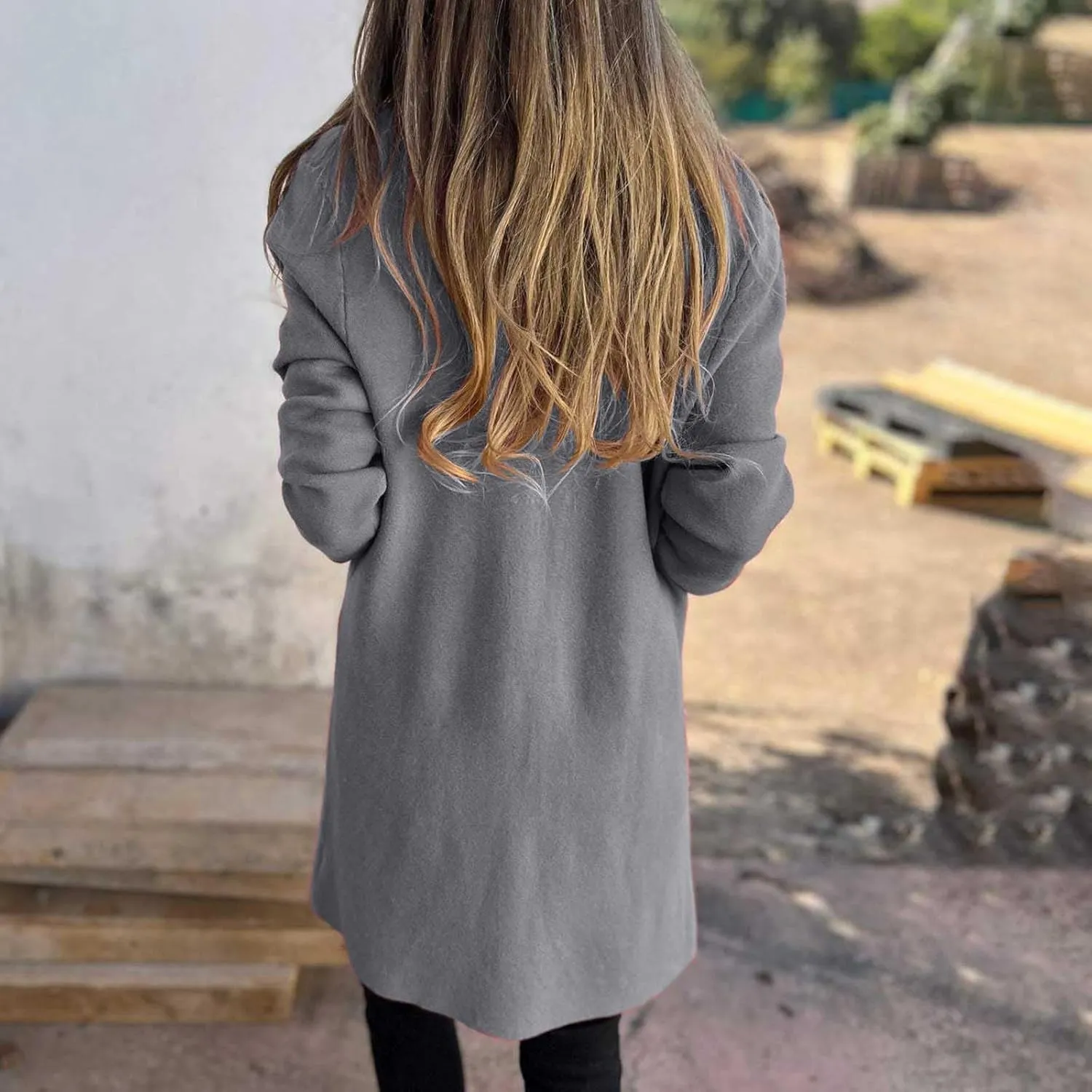 Trench Coat for Women 2024 Open Front Cardigan Lapel Pea Coat Wool Blend Long Coat Plus Size Winter Coat Casual Jackets