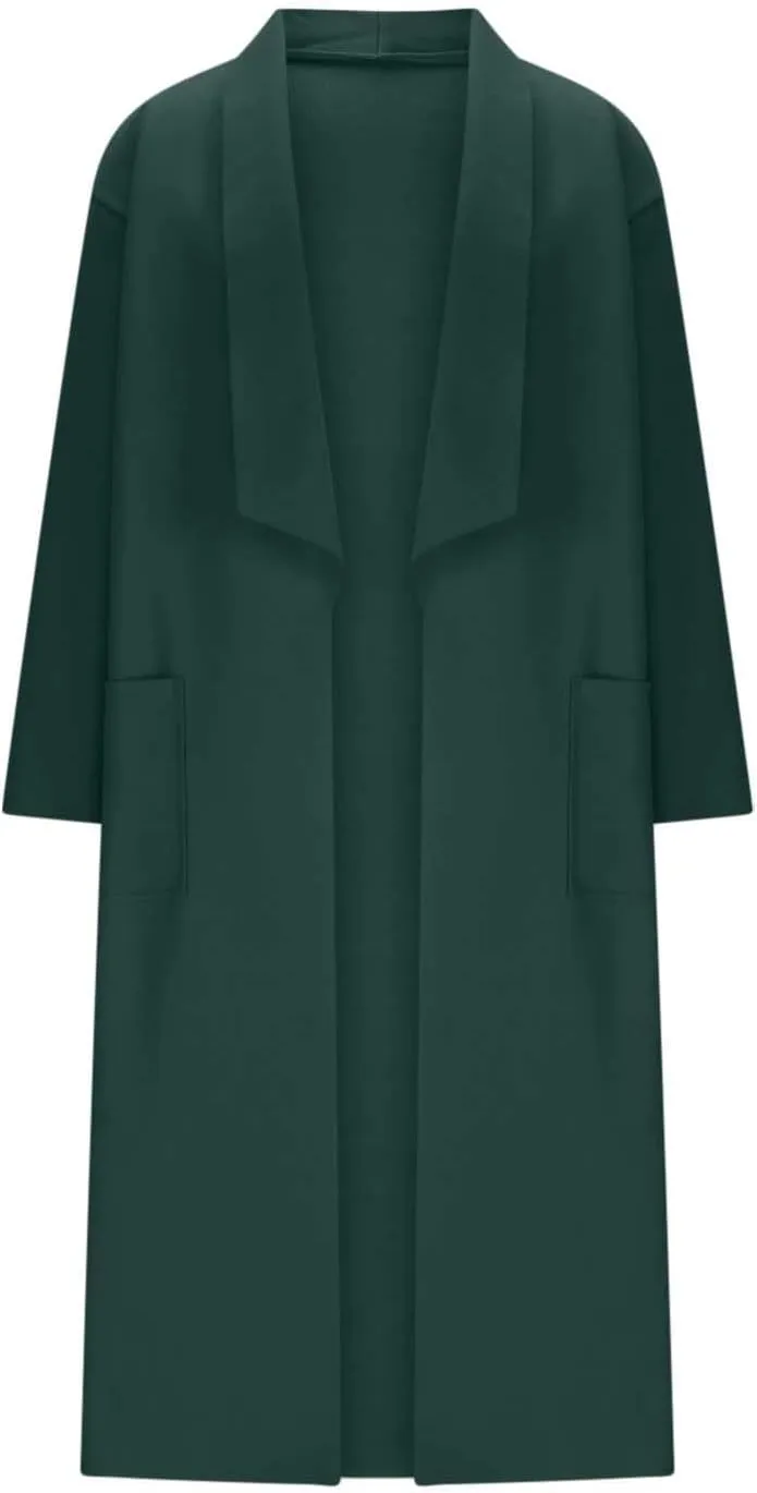 Trench Coat for Women 2024 Open Front Cardigan Lapel Pea Coat Wool Blend Long Coat Plus Size Winter Coat Casual Jackets