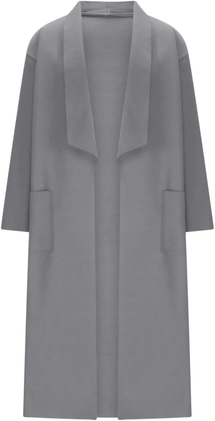 Trench Coat for Women 2024 Open Front Cardigan Lapel Pea Coat Wool Blend Long Coat Plus Size Winter Coat Casual Jackets