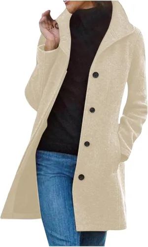 Trench Coat Women Faux Wool Single Breasted Pea Coat Mid Length Oversized Loose Long Trench Coat Dress Coat