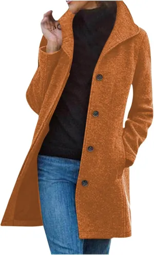 Trench Coat Women Faux Wool Single Breasted Pea Coat Mid Length Oversized Loose Long Trench Coat Dress Coat