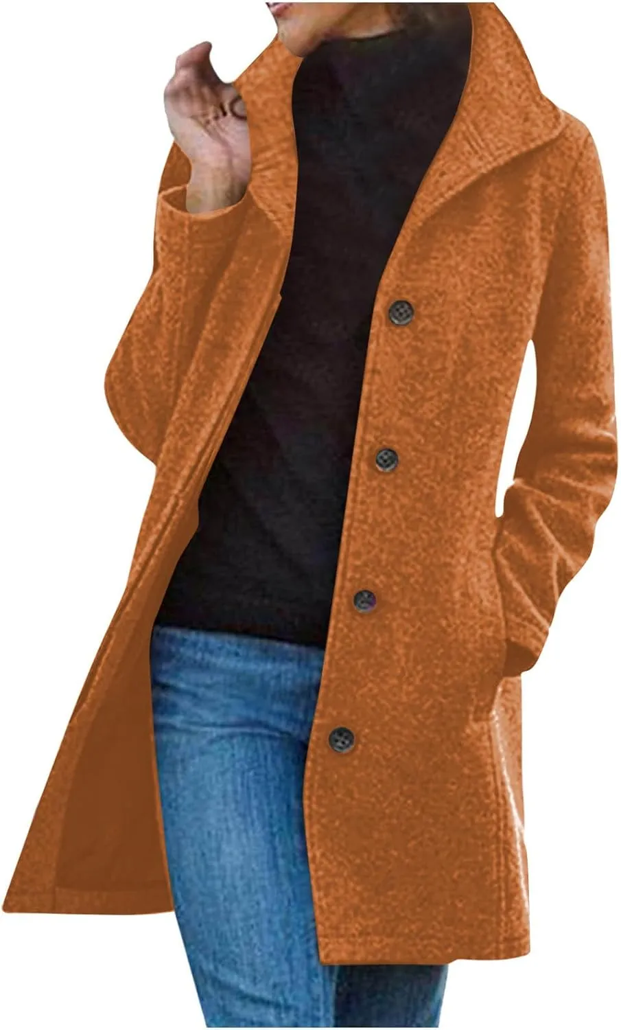 Trench Coat Women Faux Wool Single Breasted Pea Coat Mid Length Oversized Loose Long Trench Coat Dress Coat