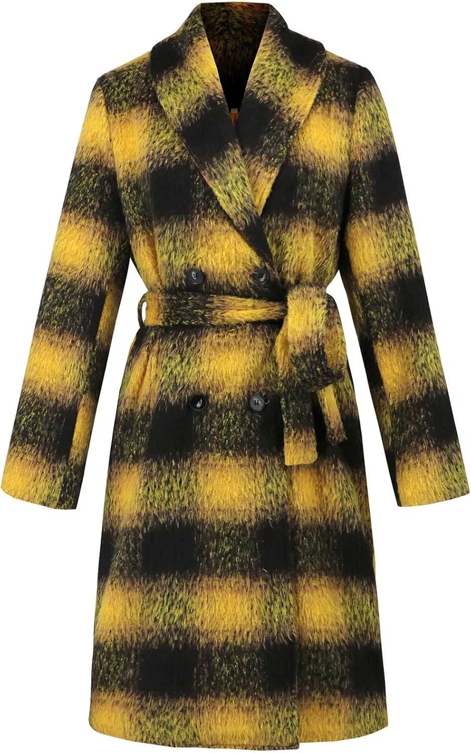 Trench Coat Women with Belt Double Breasted Plaid Coat Wool Blend Peacoat Lapel Overcoat Fashion Fall Winter Outfits