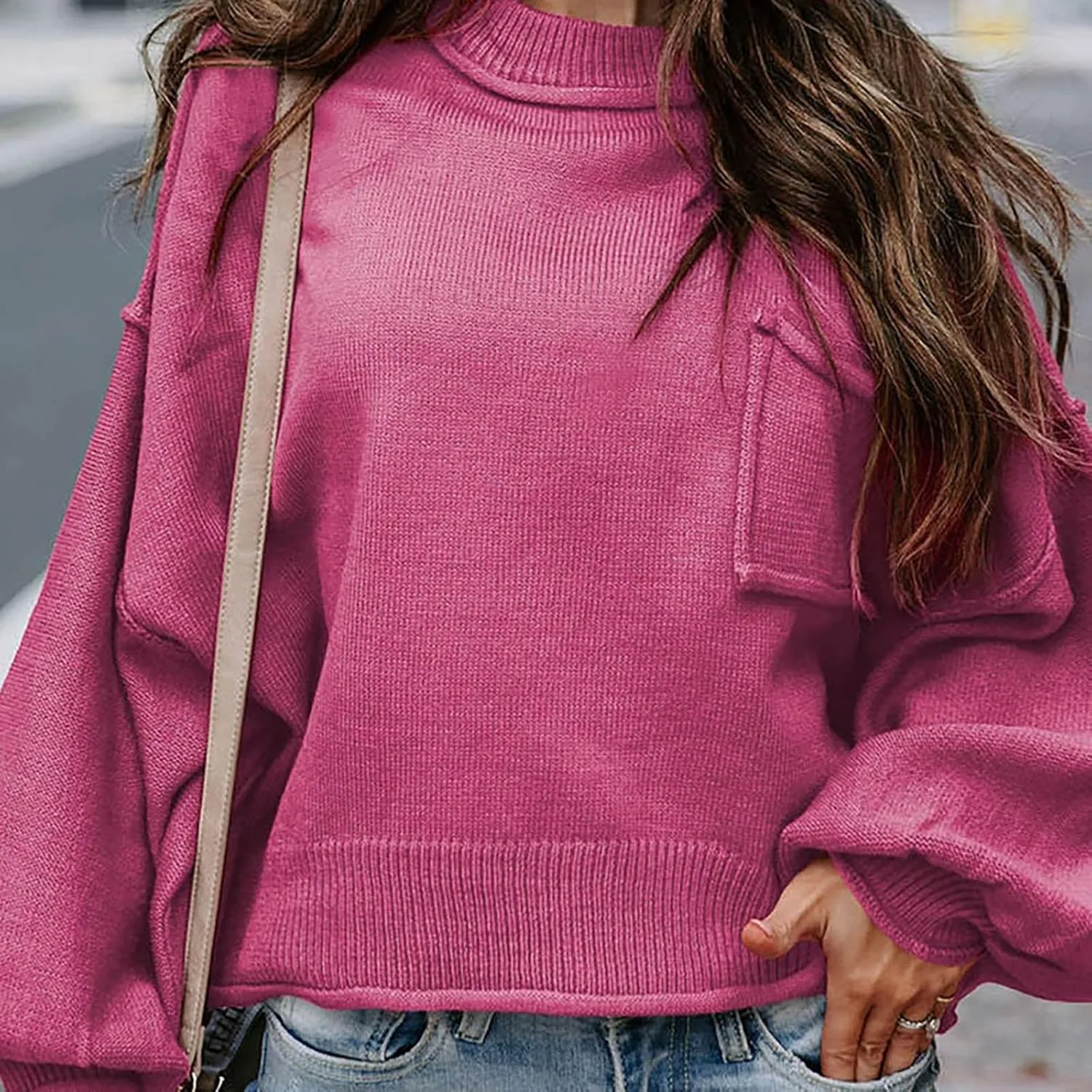 Trendy Sweater for Women Oversized Knit Long Sleeve Drop Shoulder Loose Pullovers Fashioin Daily Party Cropped Tops