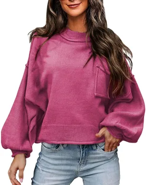 Trendy Sweater for Women Oversized Knit Long Sleeve Drop Shoulder Loose Pullovers Fashioin Daily Party Cropped Tops