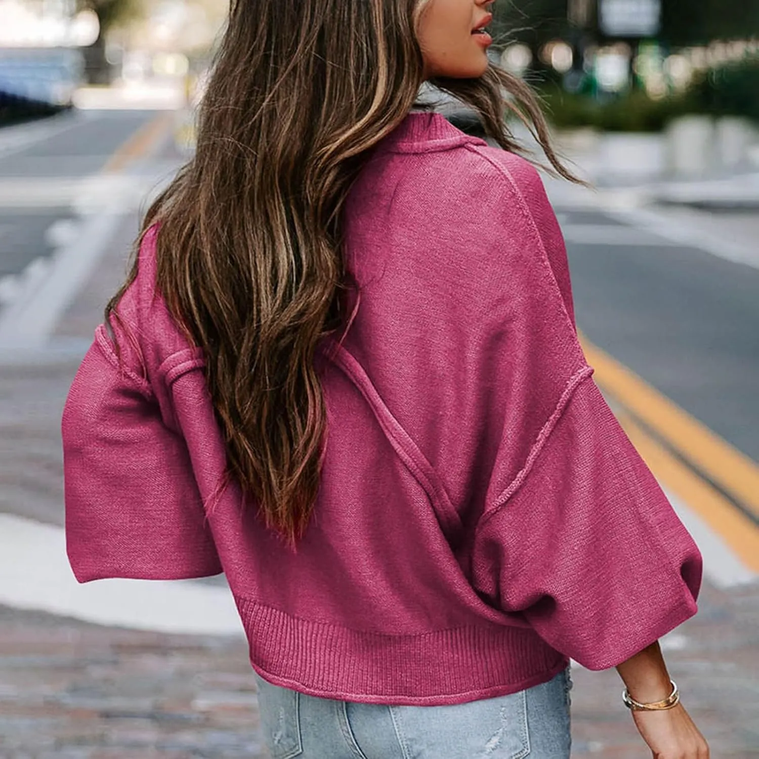 Trendy Sweater for Women Oversized Knit Long Sleeve Drop Shoulder Loose Pullovers Fashioin Daily Party Cropped Tops